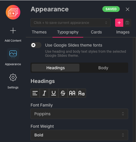 Centralized typography and formatting settings