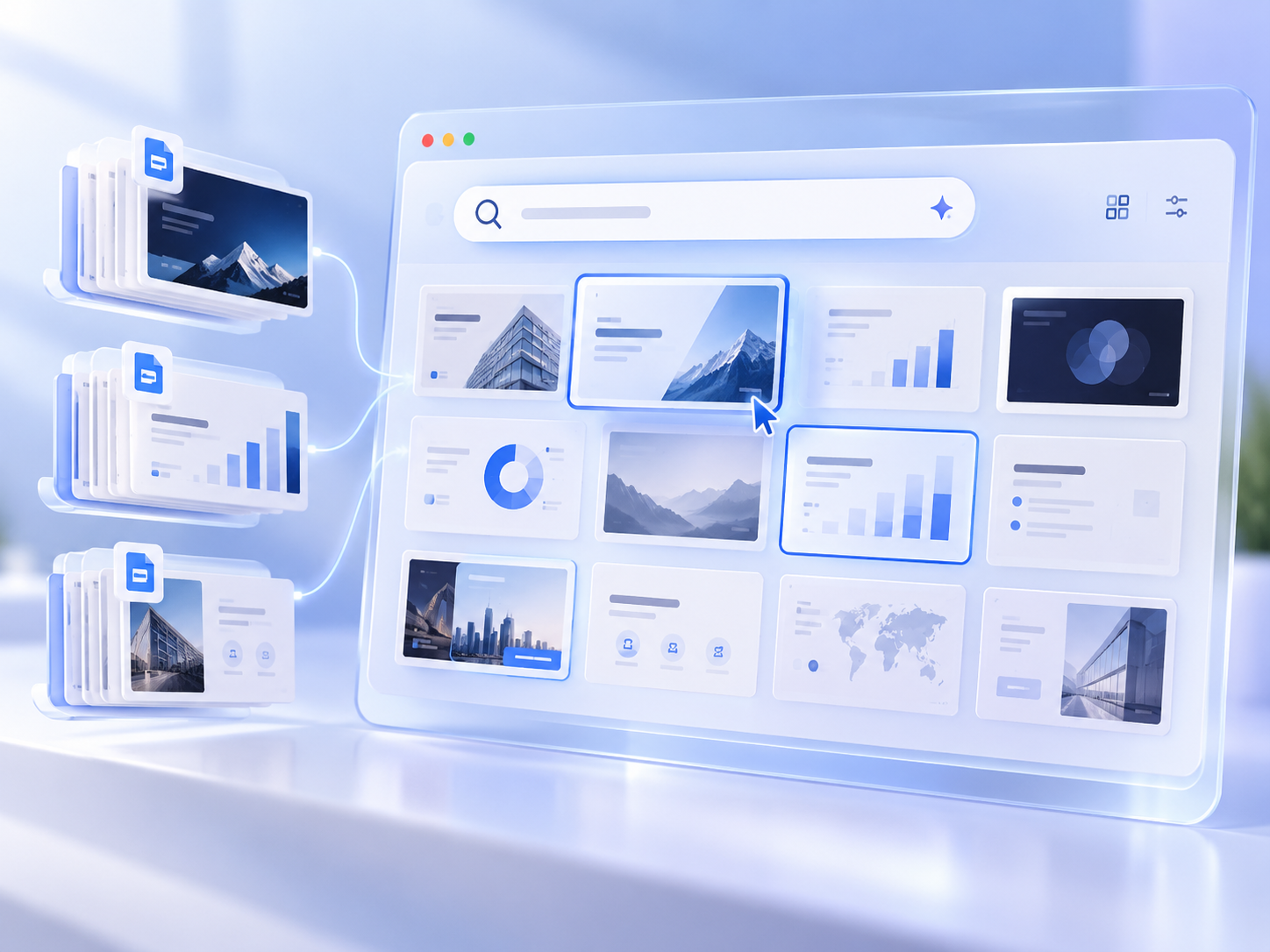 Searchable slide library bringing together slides from multiple presentations